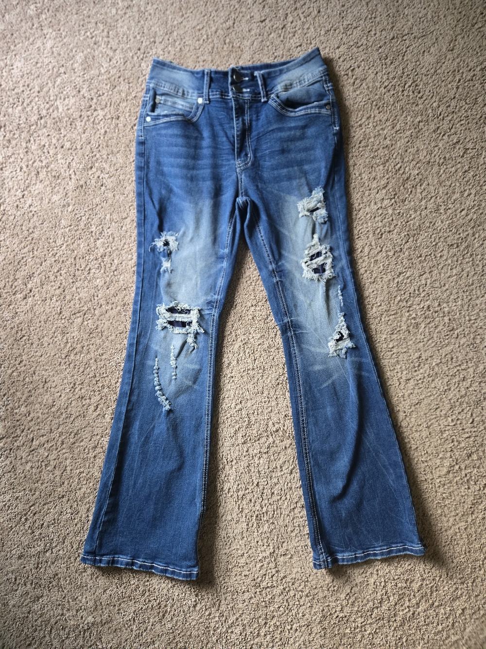 Unbranded Distressed Ripped Bootcut Stretch Jeans Size M